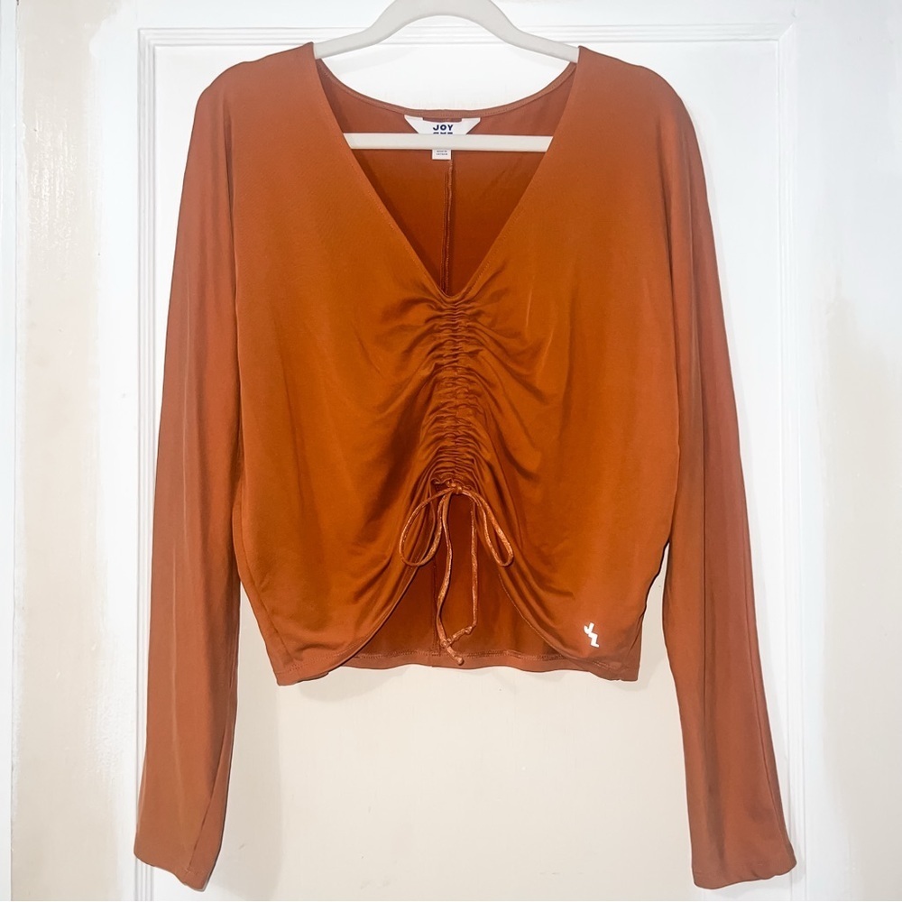 JoyLab Women’s V-Neck Cinched Front Long Sleeve Top - Burnt Orange, Size M - Picture 6 of 13